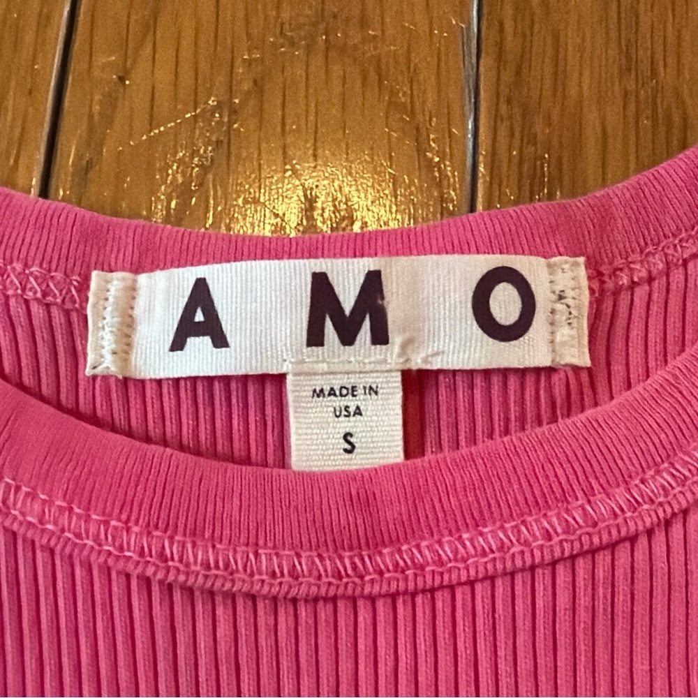 AMO Ribbed Midi Tank Sleeveless Dress Pink 100% Cotton Size Small - Picture 4 of 5